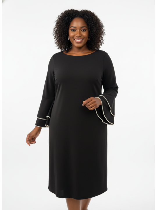 Calvin Klein Black Bell Sleeve w/Pearls Dress Size 14W