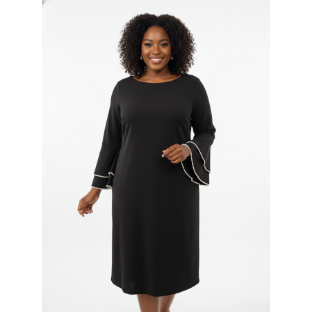 Calvin Klein Black Bell Sleeve w/Pearls Dress Size 14W