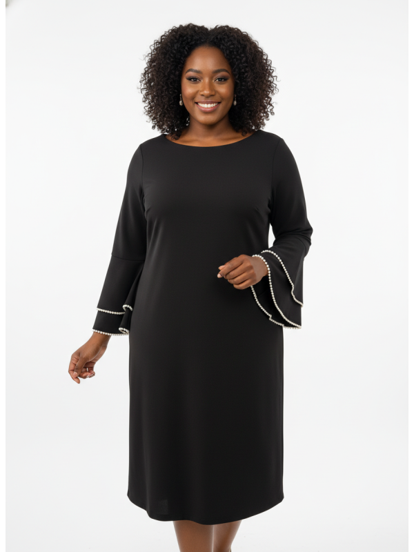 Calvin Klein Black Bell Sleeve w/Pearls Dress Size 14W