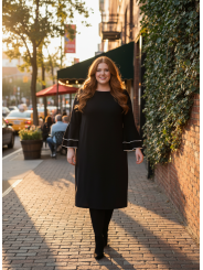 Calvin Klein Black Bell Sleeve w/Pearls Dress Size 14W