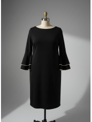 Calvin Klein Black Bell Sleeve w/Pearls Dress Size 14W