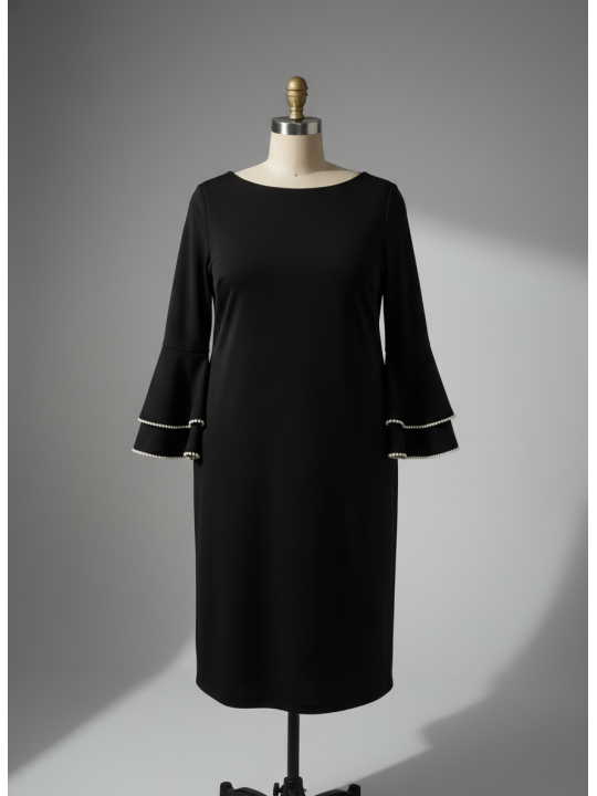 Calvin Klein Black Bell Sleeve w/Pearls Dress Size 14W