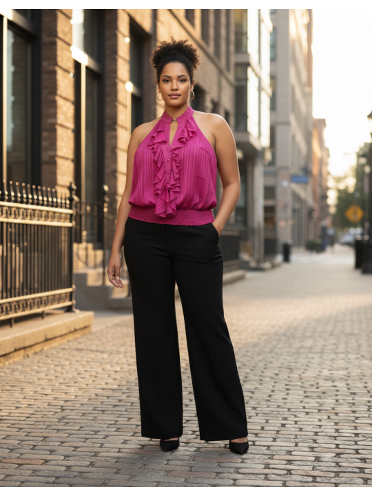 Torrid Bright Pink Halter Top w/Ruffles Size 0 (12)