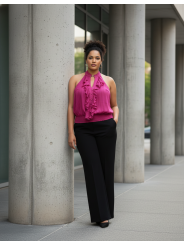 Torrid Bright Pink Halter Top w/Ruffles Size 0 (12)