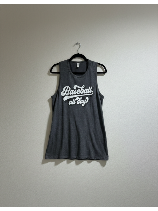 Lucky Friends Gray “Baseball All Day” Tank Top Size XL