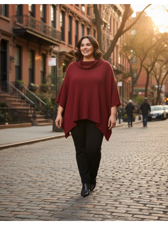 Deep Red Knit Poncho ONE SIZE