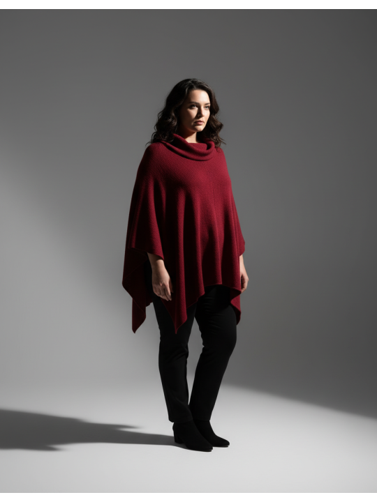 Deep Red Knit Poncho ONE SIZE