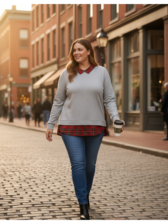 J. CREW Gray/Plaid Sweater Size XXL