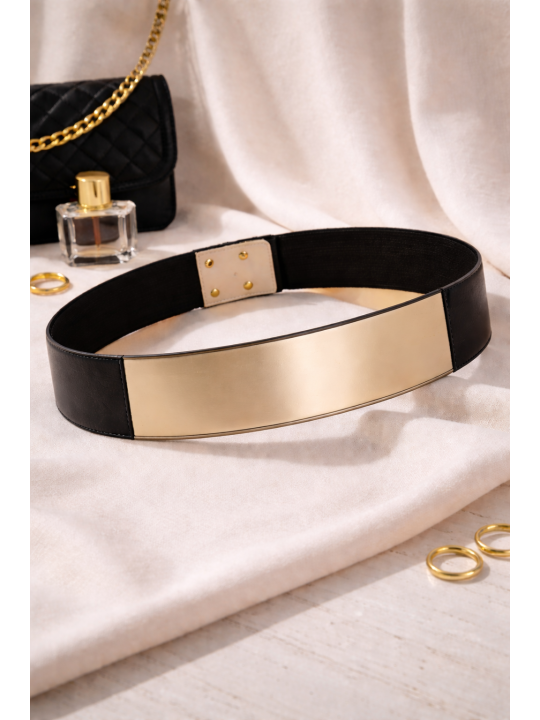 Eloquii Black Waist Belt w/Gold Front Size 22/24