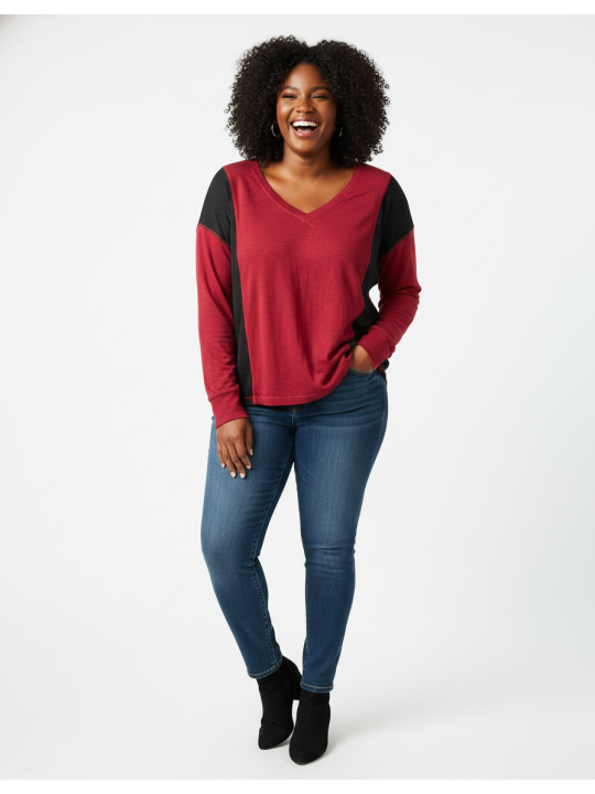 TORRID Red/Black Long Sleeve Top Size 0 (12)