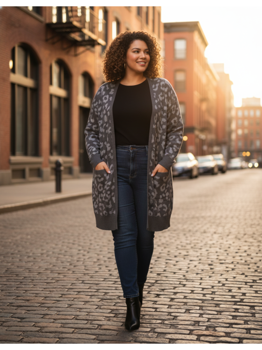 TORRID Gray Cheetah Print Cardigan Size 2 (18/20)