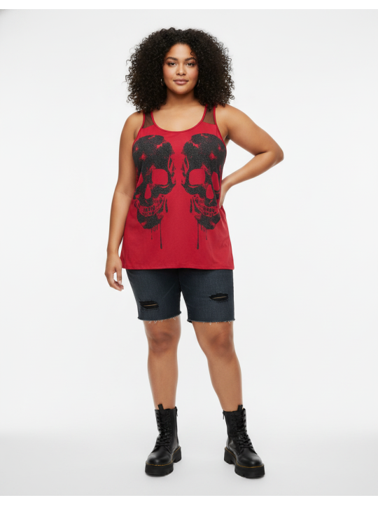 HOTTOPIC Red Glitter Skull Tank Size 1 NWT
