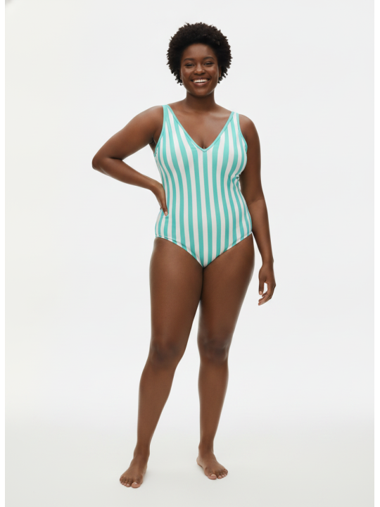 Kona Sol Teal/Wht Striped Swimsuit Size 24 NWT