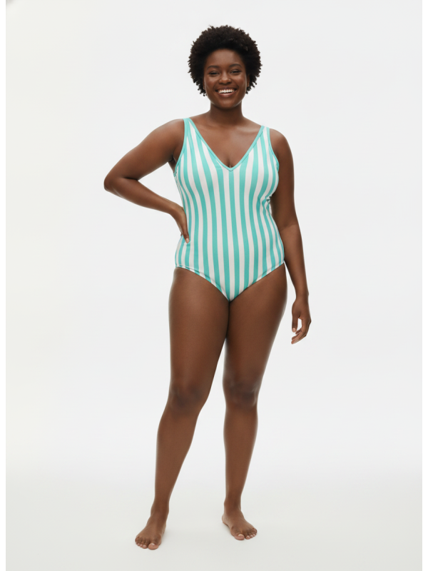 Kona Sol Teal/Wht Striped Swimsuit Size 24 NWT