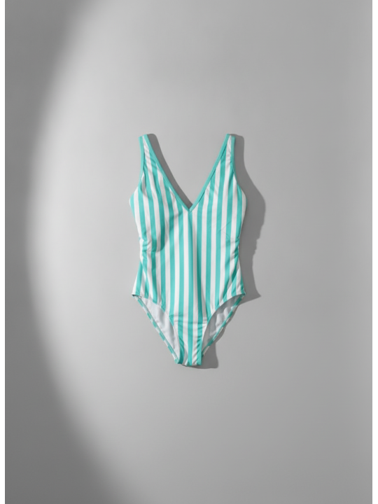 Kona Sol Teal/Wht Striped Swimsuit Size 24 NWT