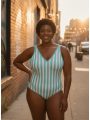 Kona Sol Teal/Wht Striped Swimsuit Size 24 NWT