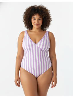 Kona Sol Lavendar/Wht Striped Swimsuit Size 24 NWT