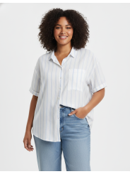 AVA & VIV Blue/Wht Button Up Size 3X NWT