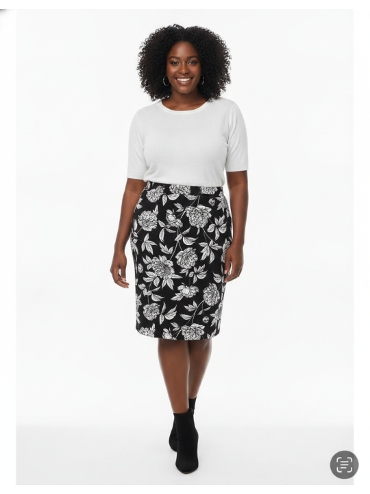 Lula Roe Black & White Floral Skirt Size XL NWT