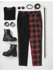 Hot Topic Black & Plaid Pant Size 1 (14/16)