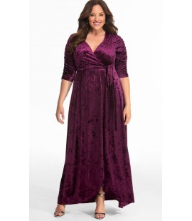 Kiyonna Cara Velvet Wrap Dress Purple Size 4 (26/28)