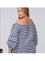 Lane Bryant Gingham Off the Shoulder Top Size 22/24