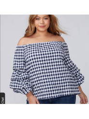 Lane Bryant Gingham Off the Shoulder Top Size 22/24