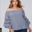 Lane Bryant Gingham Off the Shoulder Top Size 22/24