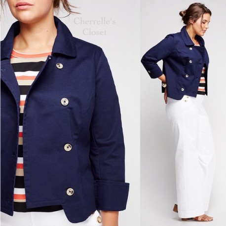 Lane Bryant Double Breasted Navy Cotton Jacket Size 26