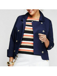 Lane Bryant Double Breasted Navy Cotton Jacket Size 26