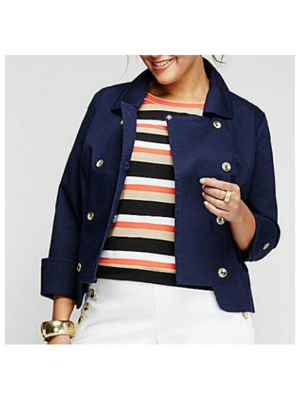 Lane Bryant Double Breasted Navy Cotton Jacket Size 26