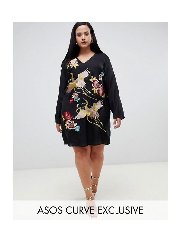 ASOS Design Curve Embroidered Mini Shift Dress