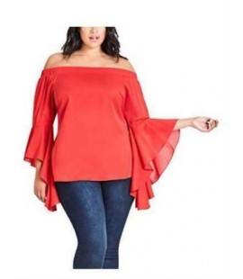 City Chic Long Sleeve Off-The-Shoulder Bell Sleeve Blouse Size 14