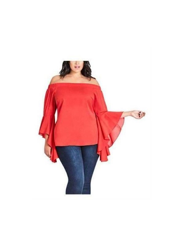 City Chic Long Sleeve Off-The-Shoulder Bell Sleeve Blouse Size 14