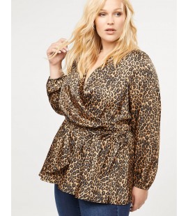 Lane Bryant Leopard Faux-Wrap Top Size 28