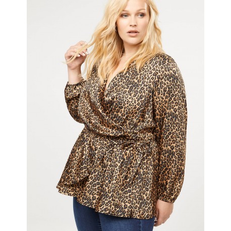 Lane Bryant Leopard Faux-Wrap Top Size 28