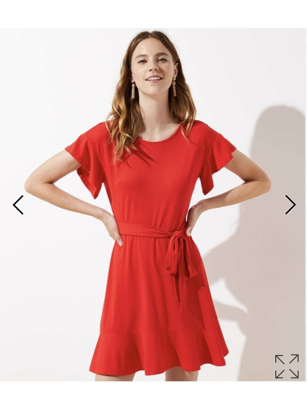 LOFT Red Tie Waist Flounce Dress Size 22