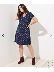 LOFT Blue and White Leafed V-Neck Flare Dress Size 20
