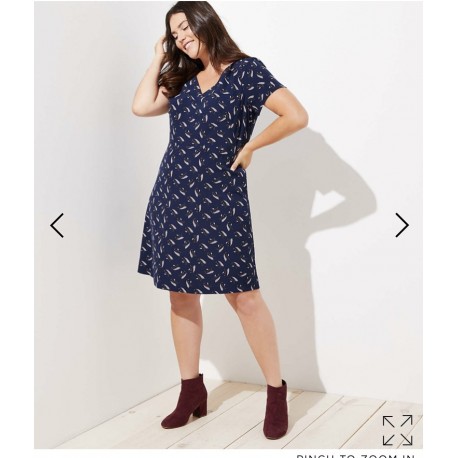 LOFT Blue and White Leafed V-Neck Flare Dress Size 20