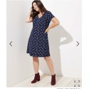 LOFT Blue and White Leafed V-Neck Flare Dress Size 20