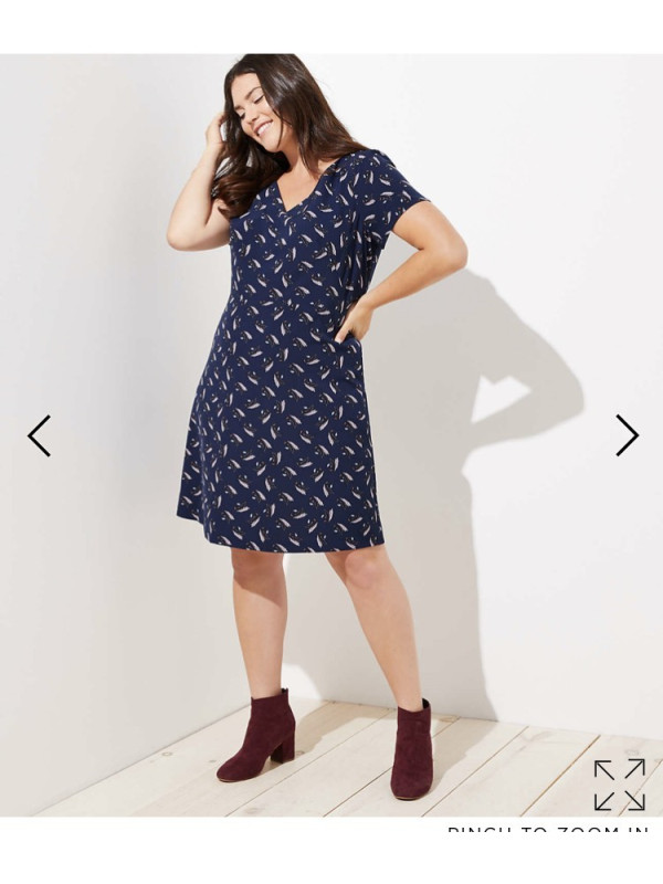 LOFT Blue and White Leafed V-Neck Flare Dress Size 20